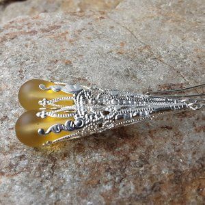 Desert Yellow Sea Glass Earrings - Long Vintage style jewelry